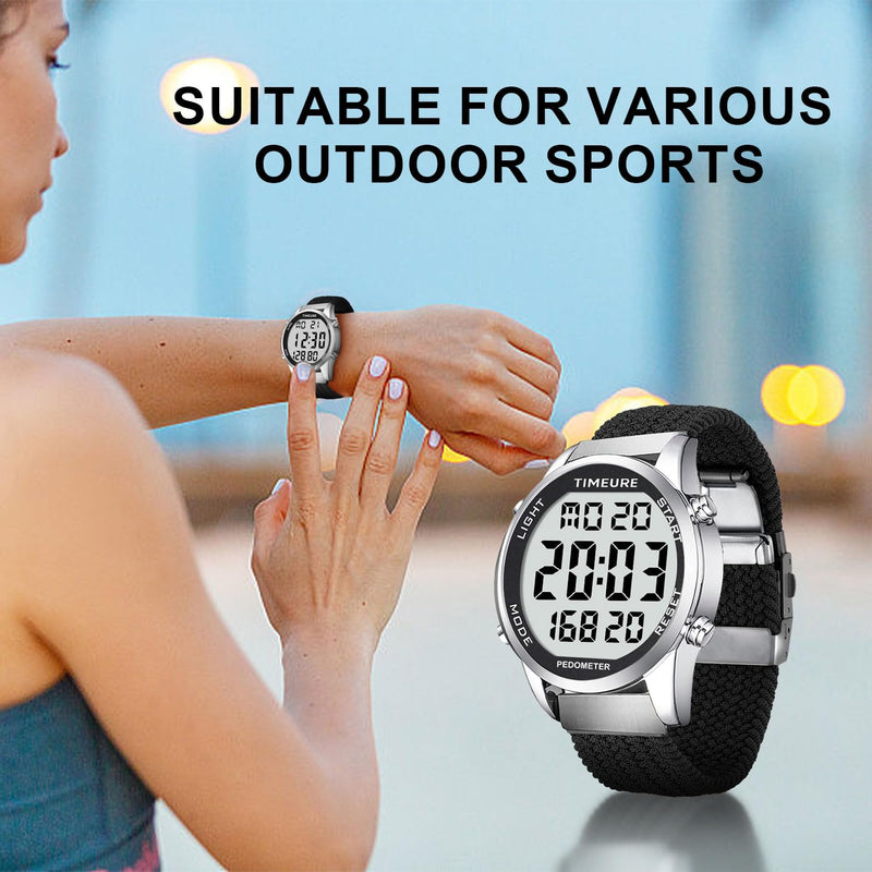 [Australia] - Accurate Pedometer Watch for Men Walking Simple Step Counter Watches Steps Tracker Large Digital Display Waterproof Non Bluetooth TIMEURE-2306 Black 