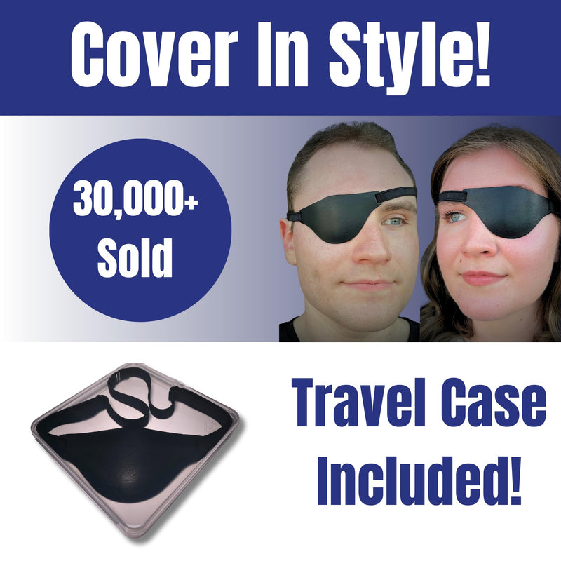 [Australia] - Black Leather Eye Patch for Adults - Adjustable Medical Eye Patches for Left and Right Eyes 