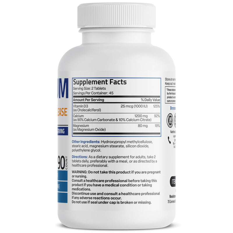 Bronson Calcium 1200 mg Sustained Release + Vitamin D3 1000 IU, 90 Tablets | Magnesium 80 mg, Bone Health Support, Steady Calcium Release, Non-GMO, Gluten-Free & Soy-Free 90 Count (Pack of 1)
