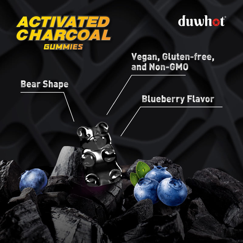 [Australia] - Activated Charcoal Gummies for Kids, 500mg Chewable Activated Charcoal Supplement for Gas Relief, Detox, Digestive and Oral Health, Vegan Blueberry Flavor, 60 Count 