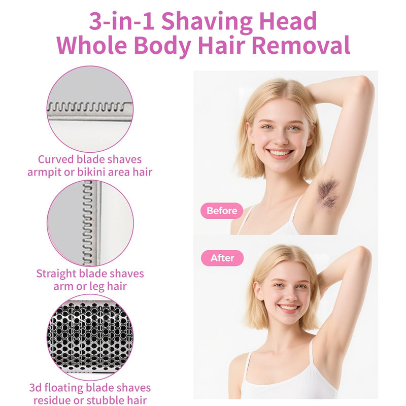 [Australia] - Electric Razor for Women Men : 4 in 1 Painless Ladies Wet & Dry Body Razors and Facial Hair Remover, Rechargeable Led Display Hair Removal Kit for Nose Face Body Leg Bikini Arm Hair Pink 
