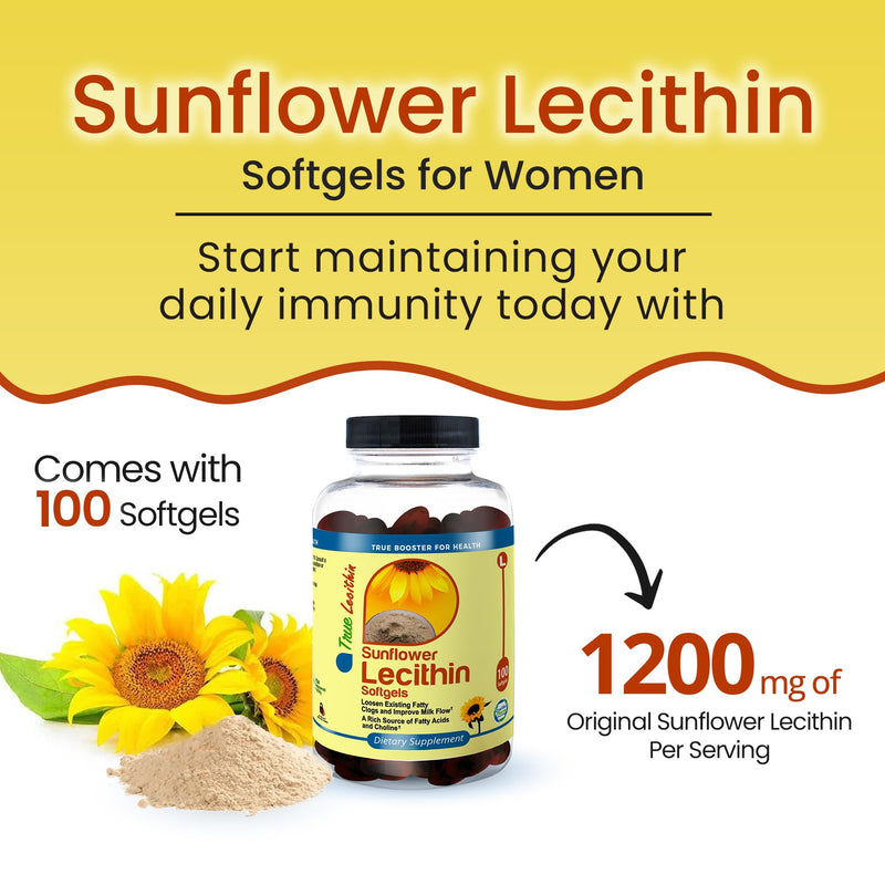 [Australia] - Milk Sunflower Lecithin Softgels - Natural Lactation Support & Duct Relief for Breastfeeding Moms - 1200mg, 100 Softgels - Unblock Clogs, Enhance Milk Flow, Rich in Fatty Acids & Choline 