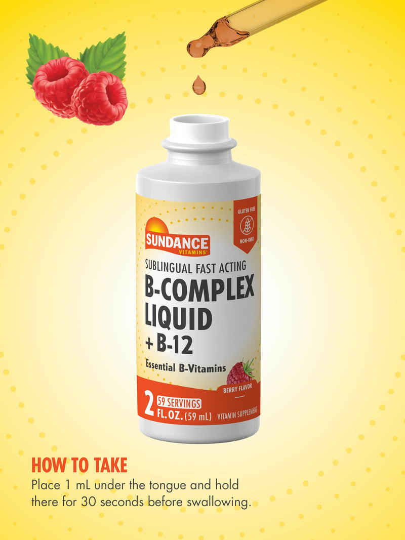 Sundance Sublingual Vitamin B Complex | 2 Fluid Ounces | with B-12 | Berry Flavor | Vegetarian, Non-GMO, and Gluten Free Supplement 2 Fl Oz (Pack of 1)