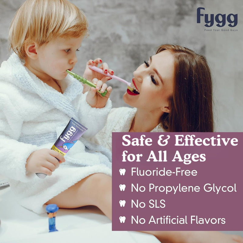 Fygg Fluoride Free Toothpaste 4 oz with Travel Size Pack of .7 oz (Vanilla)