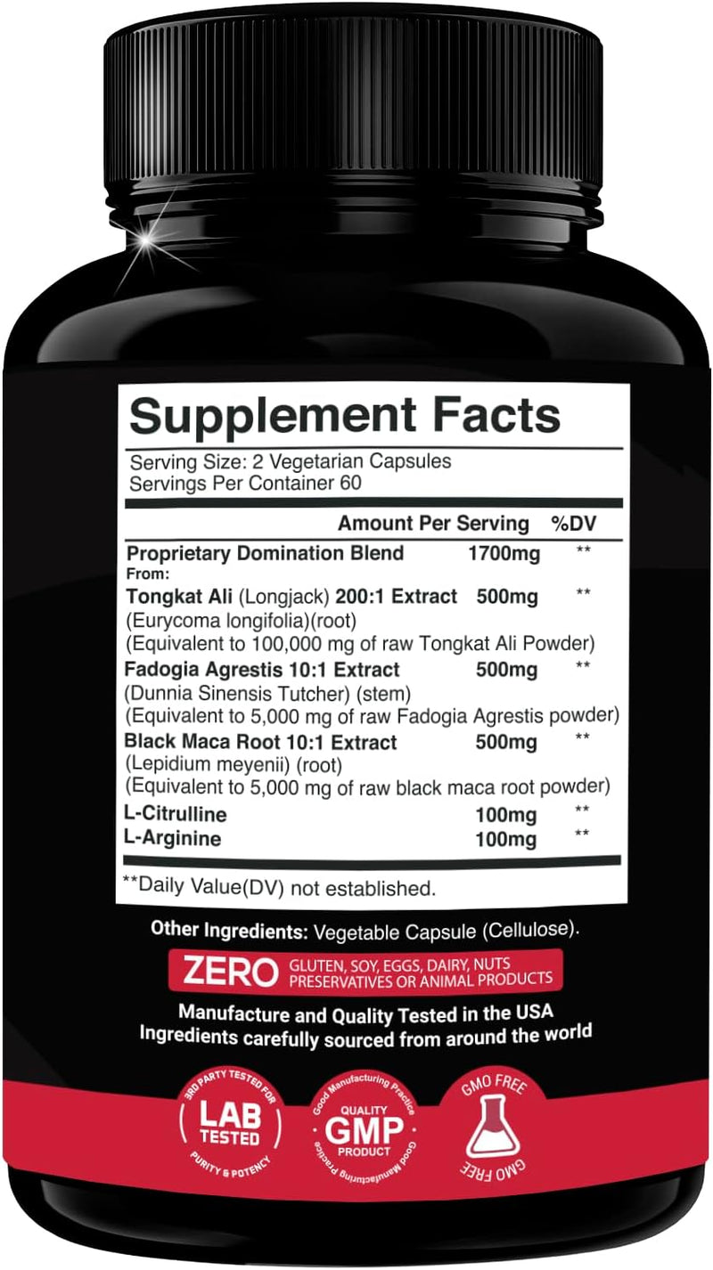 [Australia] - Tongkat Ali, Fadogia Agrestis, L-Arginine, L-Citrulline & Horny Goat Weed Supplement: 1300mg Ultra Concentrated Complex for Boosted Energy & Stamina - Herbal Performance Supplements - 120 Capsules 