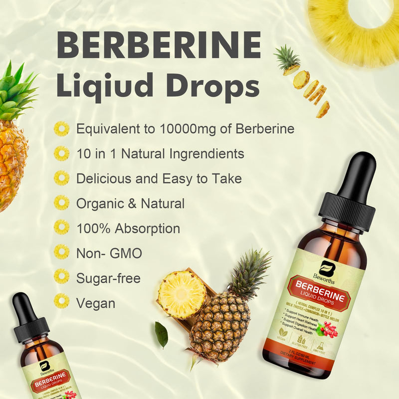 [Australia] - Premium Berberine Supplement - Berberine Liquid Drops with Turmeric, Bitter Melon, Milk Thistle, Ceylon Cinnamon, Berberine Veggie Supplement for Immune, Digestion System and Heart Health Support Pinapple 