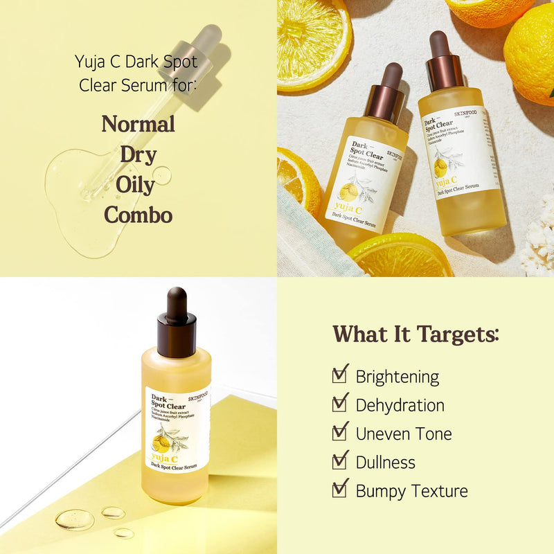 SKINFOOD Yuja C Dark Spot Clear Serum 1.69 fl.oz (50ml), 75% Yuja Extract with Niacinamide & Panthenol Blemish Care Serum