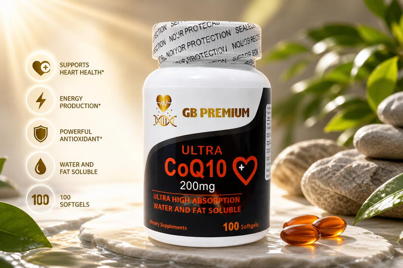 Coenzyme Q10 200mg Softgels, CoQ10 Ubiquinone Supplement, Water and Fat Soluble Formula, High Strength, 100 Count