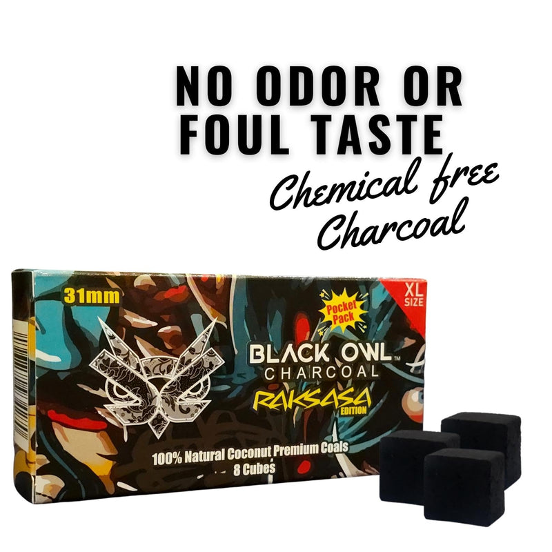 [Australia] - 100% Natural Coconut Premium Hookah Shisha Narguile Charcoal, 31MM RAKSASA Edition, 2+ Hours Burn Time, Non-Quick Lighting, Odor-Free, Eco-Friendly, (8 Large Cubes) 8 Large Cubes 