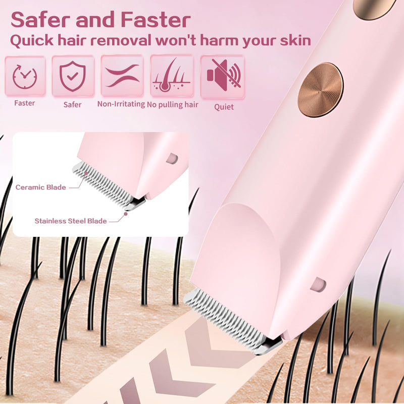 [Australia] - 2026 Upgrade Bikini Trimmer for Women, 2 in 1 Dual Head Electric Shaver with LED Display, IPX7 Waterproof Body Pubic Hair Trimmer Rechargeable Electric Razor for Armpit Leg Body Facial Wet & Dry Use 