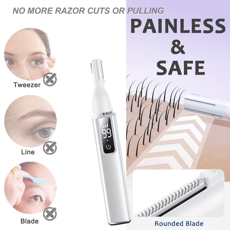 Nose Ear Hair Trimmer for Men – Eyebrow Hair Razor 2-in-1 Rechargeable Facial Hair Razor Nasal Hair Clipper Dual-Edge Face Shaver for Face Nose Peach Fuzz for Women Silver