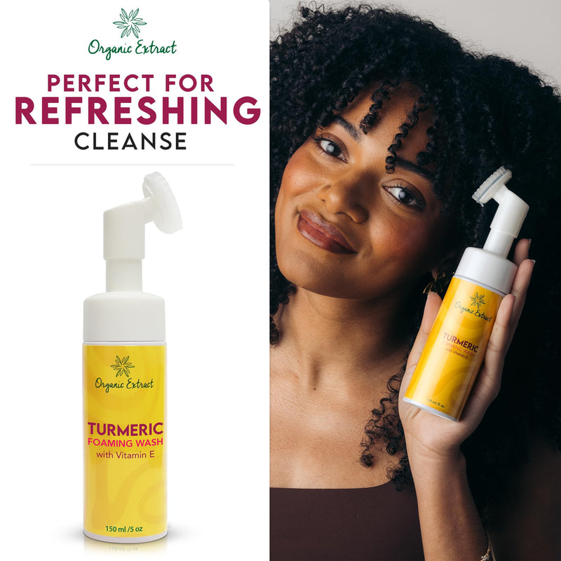 Turmeric Skin Brightening Face Wash – 5 fl oz / 150ml – Daily Moisturizer, Gentle Facial Cleanser for All Skins with Kojic Acid, Vitamin E, and Aloe Vera