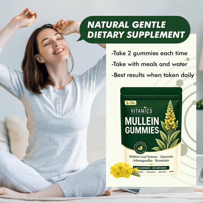 Vitanics Mullein Gummies, Lung & Respiratory Support, 60 Count | Lung & Respiratory Support, Mullein Gummies
