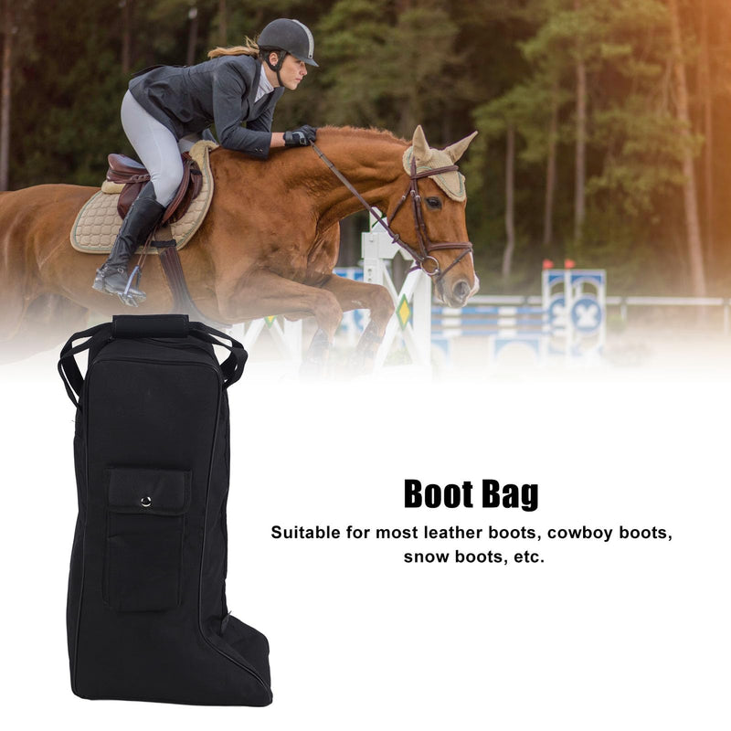 Portable Dust Proof Storage Bags for Tall Boots, Oxford Cloth and Leather Zippered With Handle, for Cowboy and Snow Boots, Black Shoe Bags