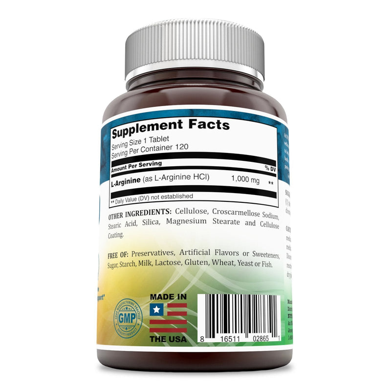 [Australia] - L-Arginine 1000 Mg 120 Tablets Dietary Supplement - Supports Cardiovascular Health - Supports Immune System Functions - Promotes Blood Circulation 