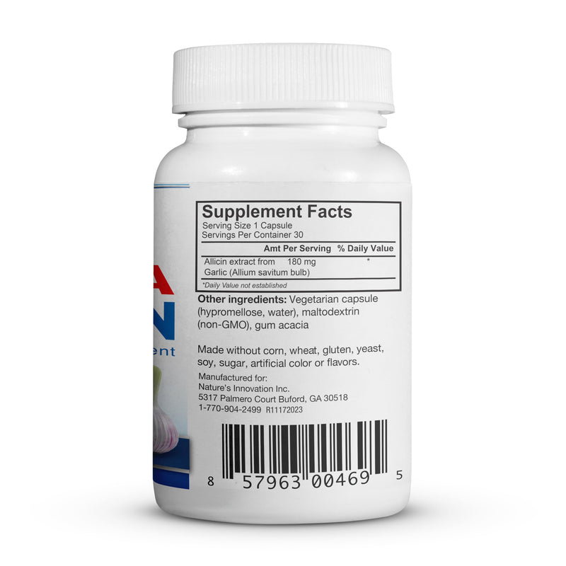 [Australia] - 100% Pure Stabilized Allicin from Garlic, Odor-Controlled by Mega Allicin | 180,000mcg (180mg) Vegetarian (vCAPS) Non-GMO, Gluten-Free | Derived from Allium Sativum (30 Count) 47 Count (Pack of 1) 