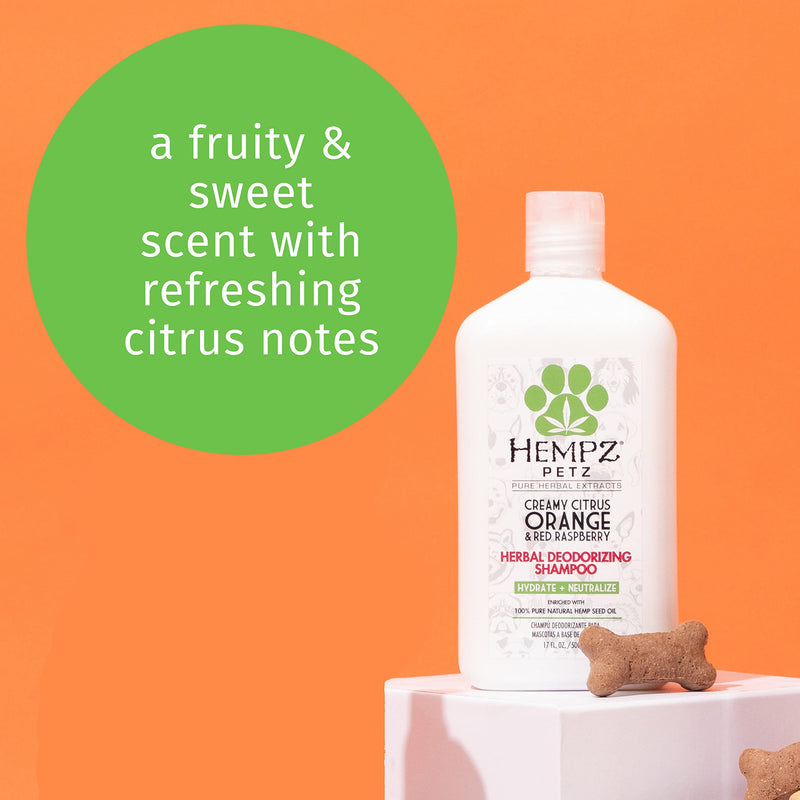 Hempz Petz Dog Shampoo, Creamy Citrus Orange & Red Raspberry Herbal Deodorizing Cleanser, 17 oz. - PawsPlanet Australia