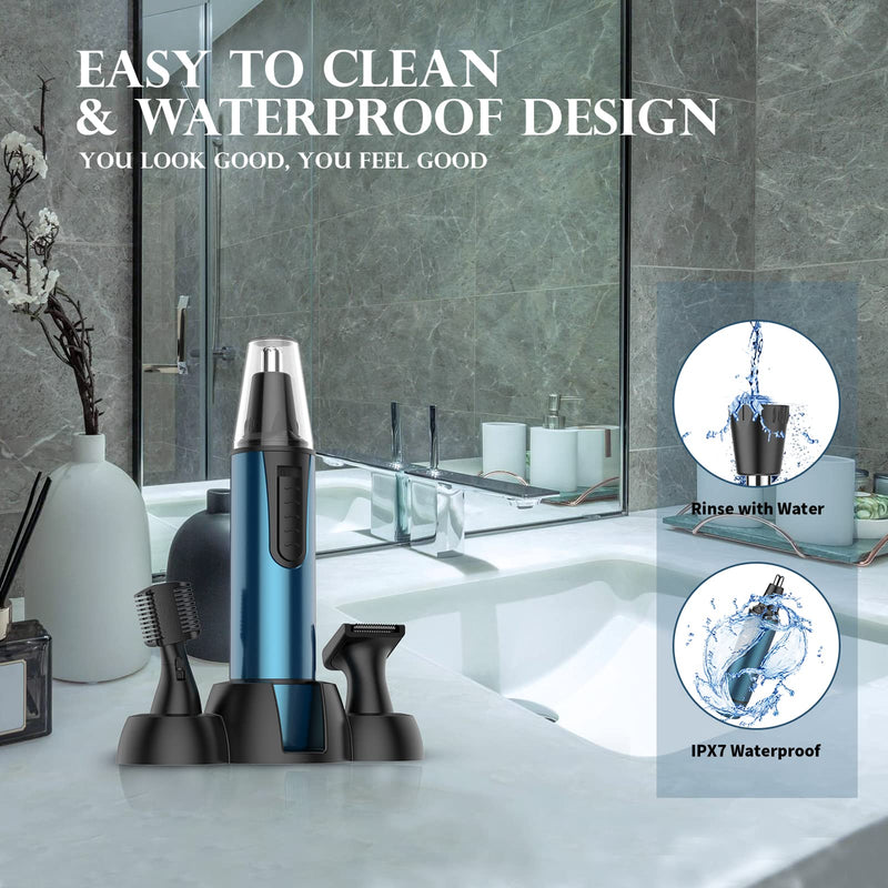 [Australia] - Men's Nose Hair Trimmer, 3 in 1 Professional Ear Hair Trimmer and Nose Hair Remover for Men and Women, USB Rechargeable, Dual Blades, IPX7 Waterproof, Easy Cleaning, Blue 