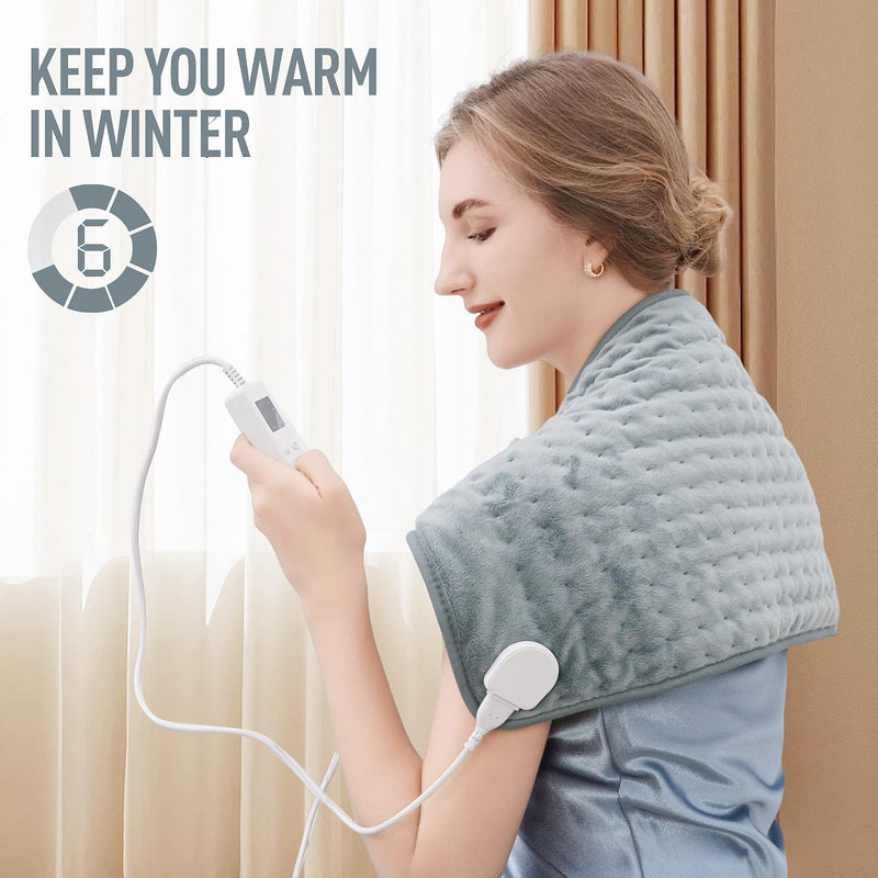 [Australia] - Heating Pad for Back Pain Relief & Cramps, KOT Heating Pads with Auto Shut Off Large, 6 Heat Settings Electric Heated Pad, Gifts for Women, Gifts for Men, 12" x 24" Gray-12x24 Inch 