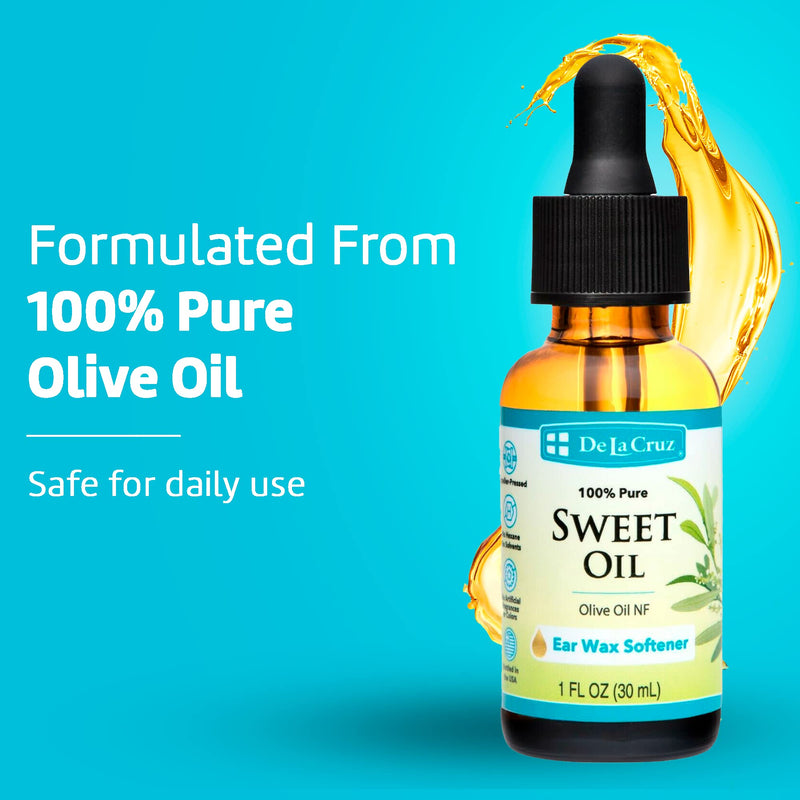 [Australia] - De La Cruz 100% Pure Sweet Oil for Ears with Glass Dropper - All Natural and Gentle Ear Wax Removal - 1 Fl OZ 1 Fl Oz (Pack of 1) 