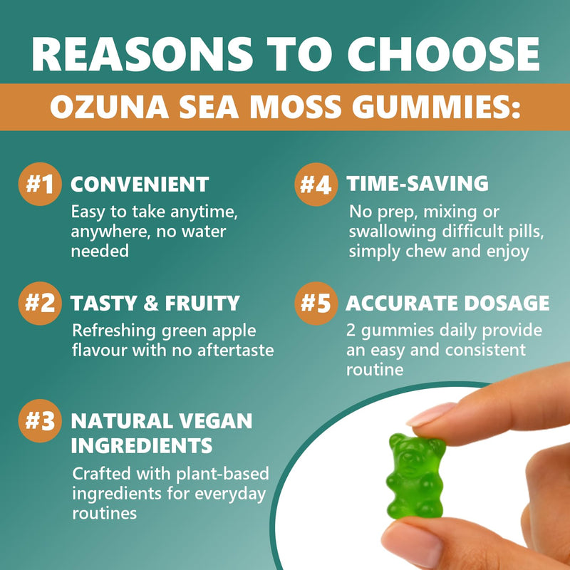 Sea Moss Gummies with Apple Cider Vinegar, Bladderwrack & Burdock | 60 Vegan Gummies | Green Apple Flavour | Irish Sea Moss Gummy | Daily Wellness & Routine Support