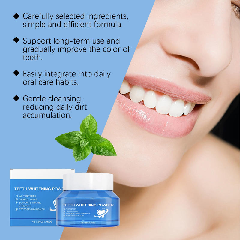 [Australia] - Teeth Whitening Powder 50g - Toothpaste Whitening Powder, Helps Remove Surface Stains: Coffee, Tea and Tobacco Stains, Mint Flavor, No Sensitivity 