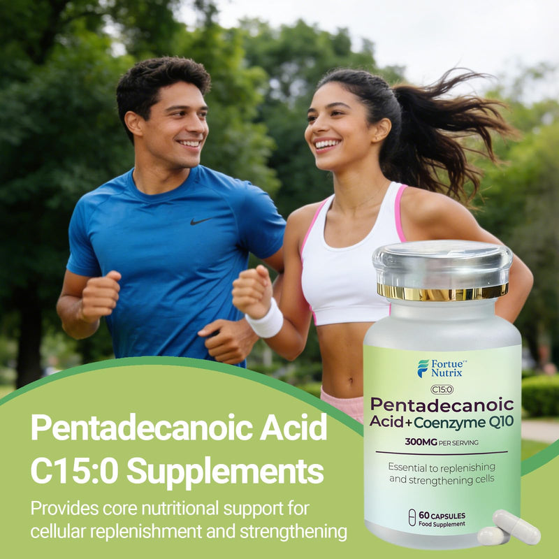 FORTUE NUTRX CoQ10 Supplement & Pentadecanoic Acid Supplement C15 - High Strength Q10 Coenzyme for Heart & Energy Support, Liposomal Ubiquinol Suplement with Beetroot Extract, 60 Vegan Capsules