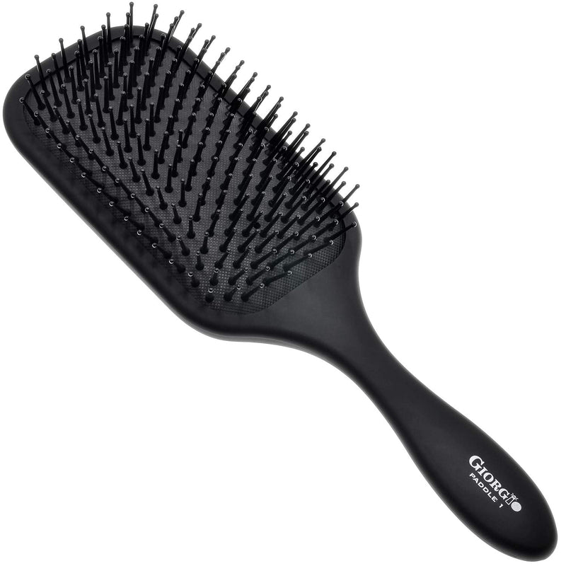 Giorgio Detangling Paddle Brush - Large Air Cushion Paddle Brush with Ball Tip Tourmaline Bristles - Anti Static Hair Care Tool for Men and Women, Wet or Dry - Black