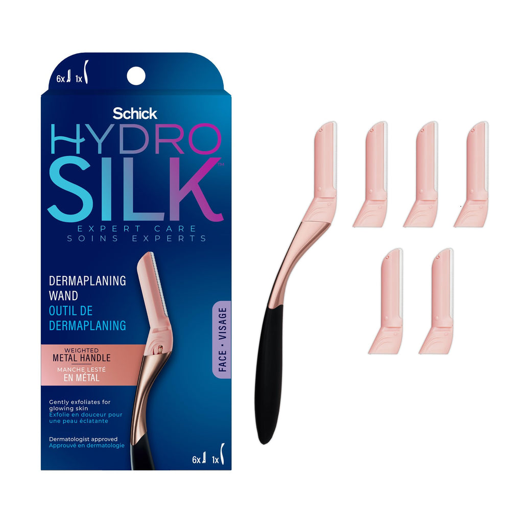 Schick Hydro Silk Dermaplaning Wand,Dermaplaning Tool for Face with 6 Refill Blades,Dermaplane Razor for Women Face, Dermaplane Tool, Eyebrow Razor,Face Razor,Facial Razor(Packaging May Vary) Dermaplaing Razor +6 Refills