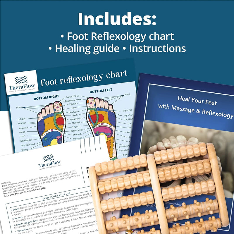 [Australia] - TheraFlow XL Foot Massager for Neuropathy & Plantar Fasciitis Relief - Mom Gifts for Women & Gifts for Dad, Wooden Foot Roller Massager, Neuropathy Pain Relief for Feet (Includes Reflexology Chart) Dual Reflexology 