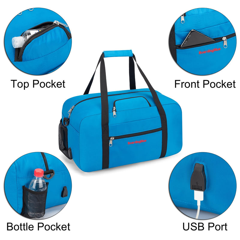 17x10x9 United Airline Personal Item Under Seat Duffel Bag With Free Pillow And USB Port (Royal Blue) Royal Blue