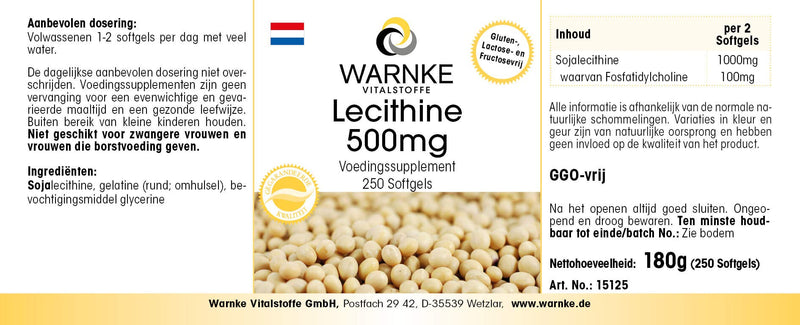 [Australia] - Lecithin 500mg - from soy - 250 softgels - GMO-free - high dosage - large pack | Warnke vital substances - German pharmacy quality 