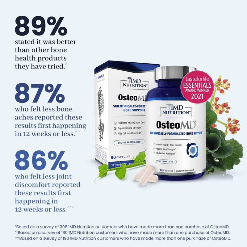 [Australia] - 1MD Nutrition OsteoMD for Comprehensive Support - Supplement for Women and Men - Promote Density w/Vitamin D - Hydroxyapatite w/Vitamin D3 & K2-90 Capsules 90 Count (Pack of 1) 