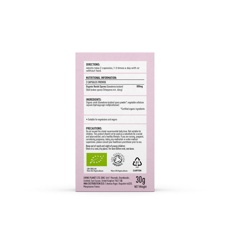 Organic Reishi Spores Supplement - Mushroom Superfood Supplement - Reishi Mushroom Complex - Pure Grade Extracts, No Binders (60 Caps) 60 Caps