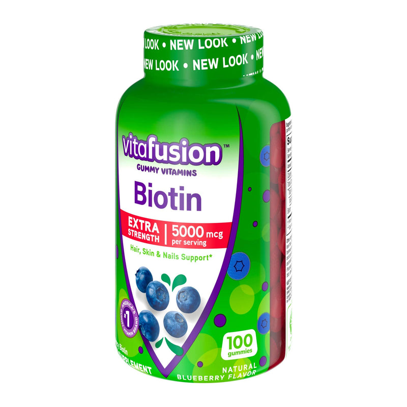 [Australia] - vitafusion Extra Strength Biotin Gummy Vitamins, Berry Flavored, 5,000 mcg Biotin Vitamins, America’s Number 1 Gummy Vitamin Brand, 50 Day Supply, 100 Count (Packaging may vary) 