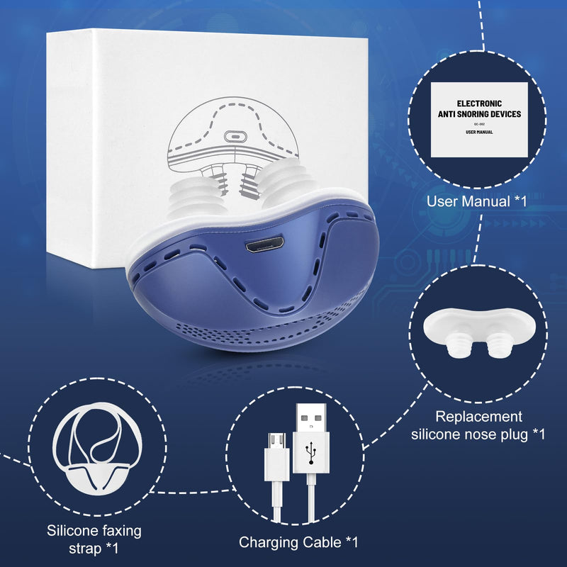 [Australia] - Mini Anti Snoring Devices,Stop Snoring Reduction,Electric Anti Snore Device,Adjustable Airflow Snoring Solution Aids for Men & Women,Blue Blue 