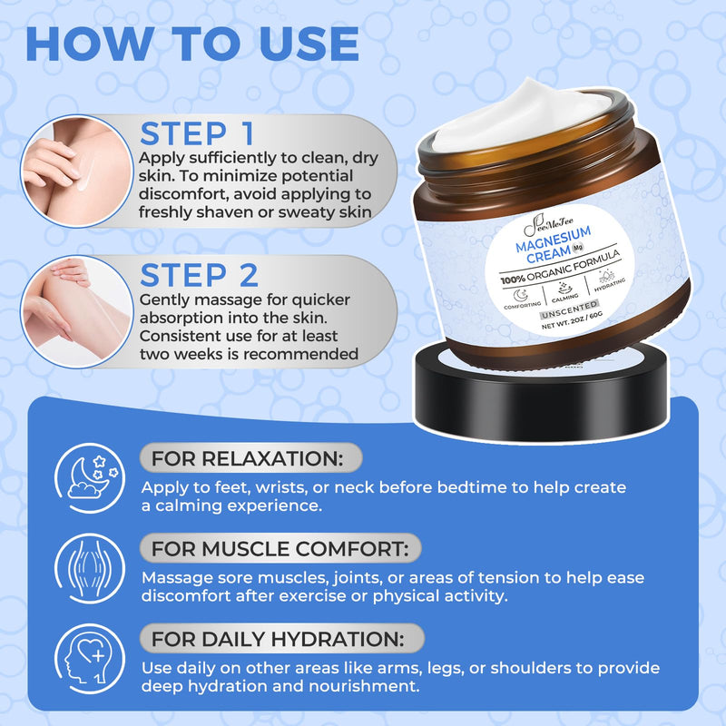 Magnesium Lotion for Sleep, Natural Magnesium Cream for Leg Cramps, Soothing Relief & Muscle Relaxation, Magnesium Butter with Coconut Oil, Shea Butter, Vitamin E, Safe for Kids, Unscented 2 oz 2 Fl Oz (Pack of 1)