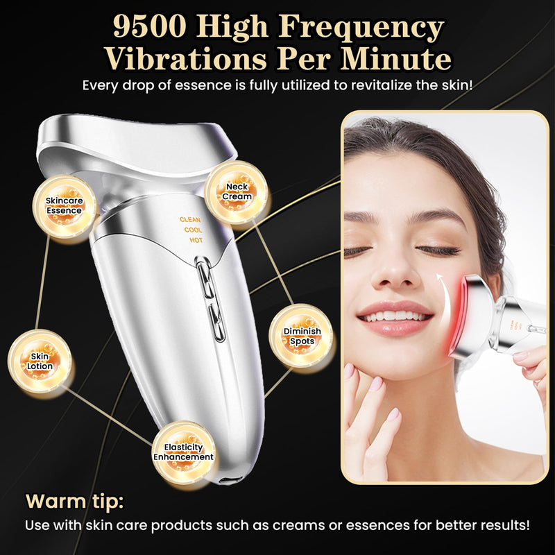 [Australia] - Red Light Beauty Device for Face and Neck, Based on High-end Red and Blue LED Light, Facial Cold and Hot, Vibration Technology, 3 Color Led Face and Neck Beauty Device for Home Use, Pearly White 