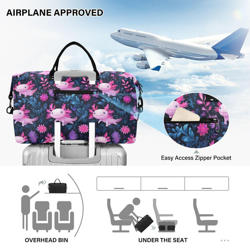 Cute Axolotl Animal Large Travel Duffle Bag Weekender Overnight Bags Gym Yoga Bag for Women Men with Toiletry Bag Multicolor 6