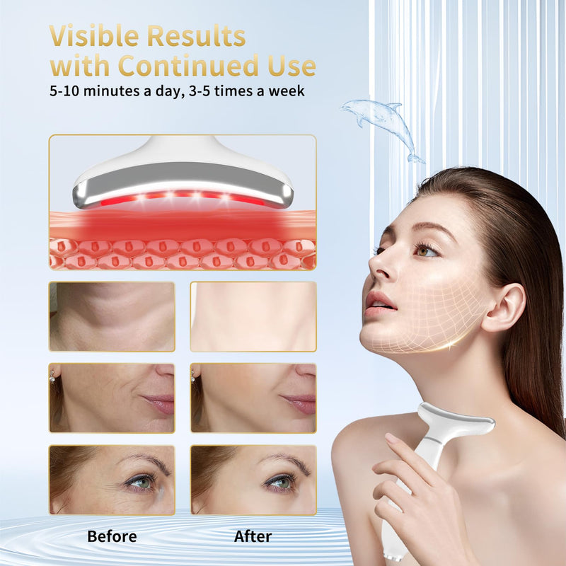 Red Light Therapy for Face and Neck, 4 Color LED Facial Light Therapy Device for Skin Care at Home, Micro-Current Vibration Facial Cold and Hot Service, Multifunctional Facial Skin Care Tools