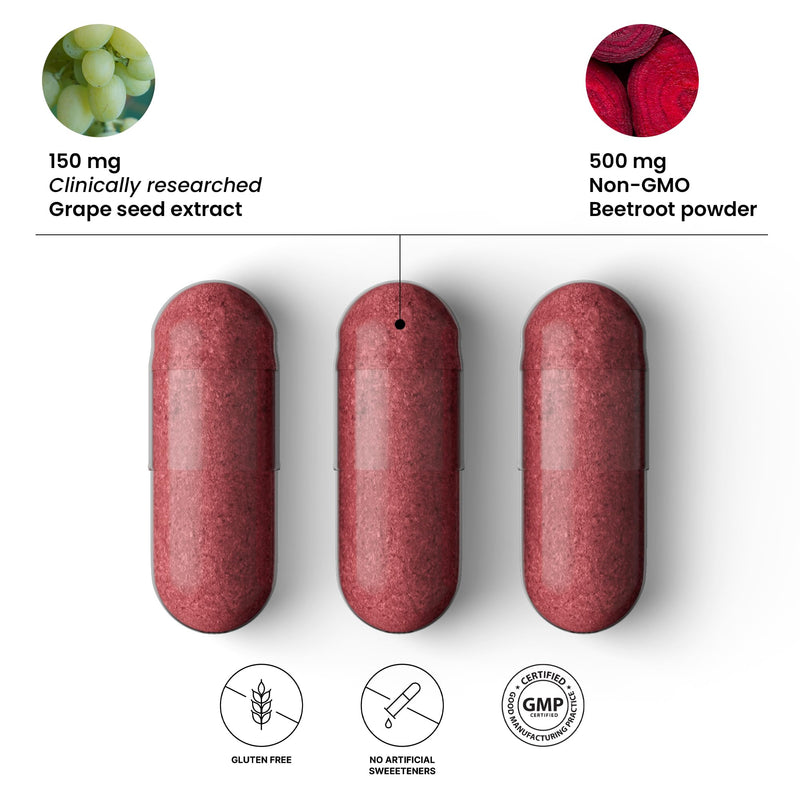 [Australia] - humanN SuperBeets Beet Root Capsules Quick Release 1000mg - Supports Nitric Oxide Production, Blood Pressure – Clinically Studied Antioxidants 90 Count Non-GMO Powder 