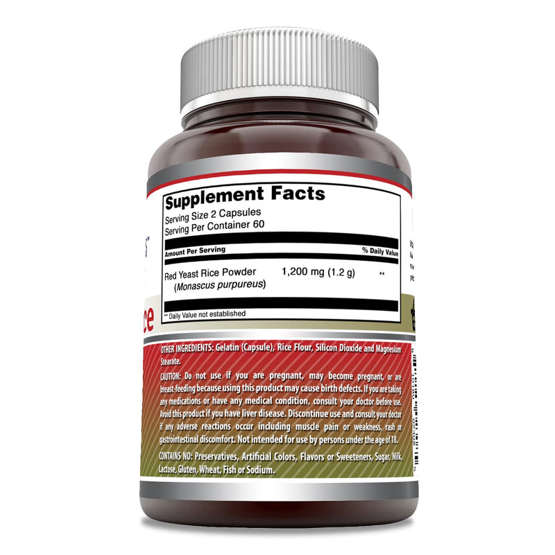 [Australia] - Amazing Formulas Red Yeast Rice 1200mg Per Serving 120 Capsules Supplement (Non-GMO, Gluten Free) 120 Count 