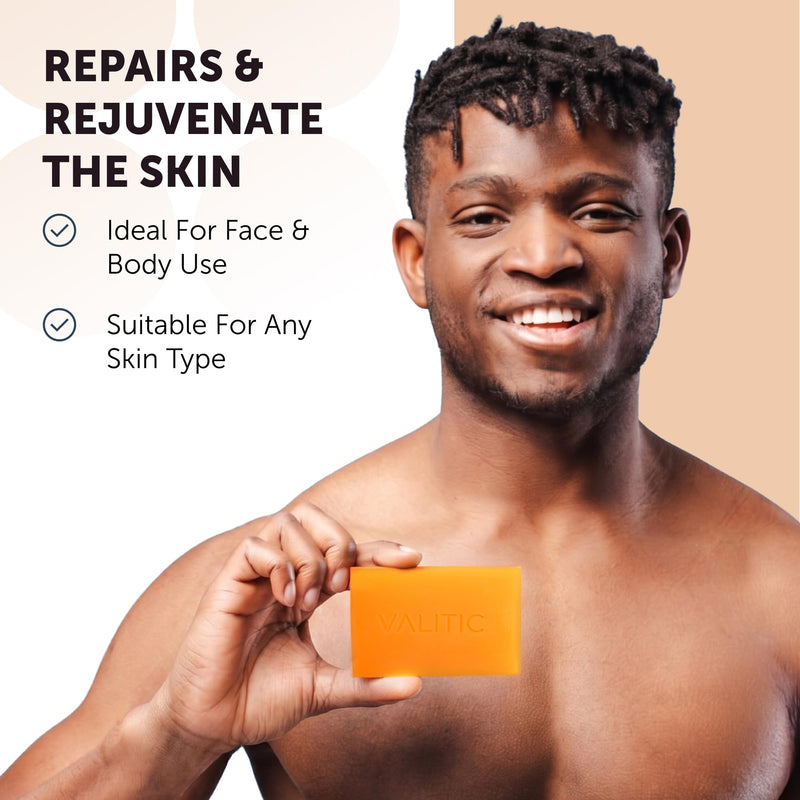 VALITIC Papaya and Turmeric Kojic Acid Soap Bar - Dark Spot Corrector Skin Care Cleansing Bar - Infused with Vitamin C, Hyaluronic Acid - Papaya 2 Pack, Kojic 2 Pack, Holder 2 Pack + 2 Pack + Holder