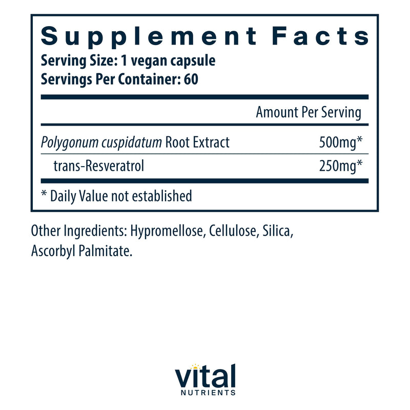 [Australia] - Vital Nutrients Resveratrol | Ultra High Potency Antioxidant | Trans Resveratrol for Cardiovascular and Cell Health Support* | Vegan Supplement | Gluten, Dairy and Soy Free | Non-GMO | 60 Capsules 60 Count (Pack of 1) 