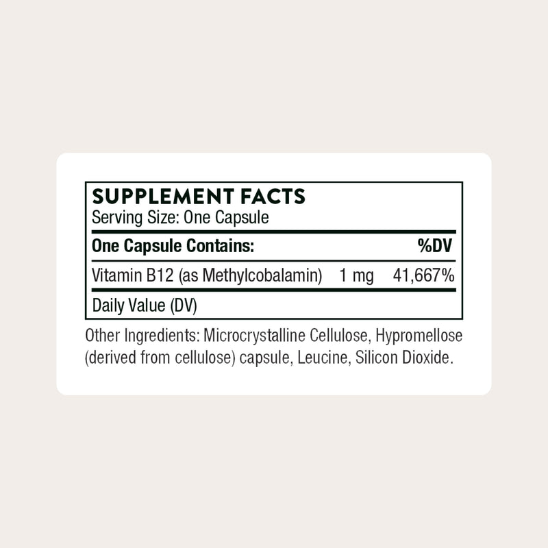 THORNE - Vitamin B12 - as Methylcobalamin - Supports Heart & Nerve Health, Blood Cell Function, Restful Sleep & Methylation* - Third-Party Certified - Gluten, Dairy & Soy-Free - 60 Capsules Standard Packaging