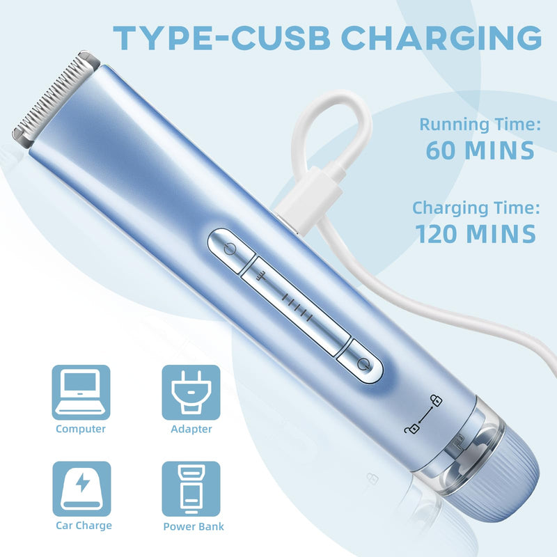[Australia] - Bikini Trimmer for Women,Dual Head Shaver, IPX7 Waterproof, Compact Travel Design Bikini Shaver for Public Hair, Facial and Body(Blue) Blue 