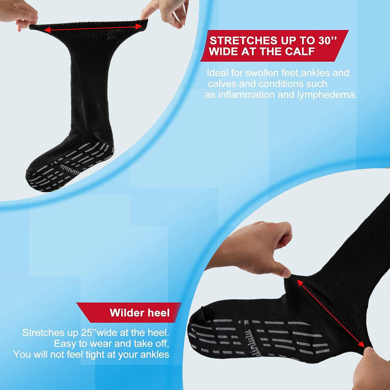 [Australia] - Extra Width Diabetic Socks Men Women-4 Pairs Wide Edema Sock for Swollen Feet,Non Slip Cast Bariatric Socks 13-15 Black 