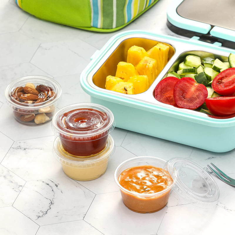 [Australia] - [130 Sets - 2 Oz ] Jello Shot Cups, Small Plastic Containers with Lids, Airtight and Stackable Portion Cups, Salad Dressing / Dipping Sauce Cups, Condiment Cups for Lunch, Party to Go, Trips 2oz - 130 