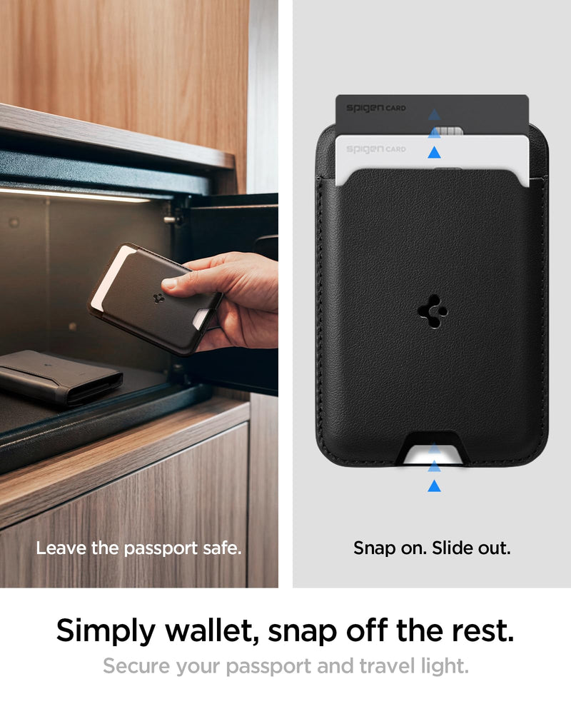 Spigen Life Passport Card Cover Holder, RFID Blocking | Travel Document Organizer, SIM Card Pin Included - Black Black - with MagSafe Card Holder