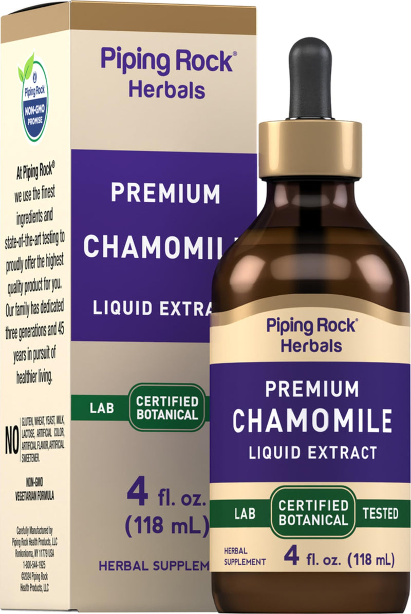 [Australia] - Piping Rock Chamomile Flower Extract Liquid Drops | 4 Fl Oz | Herb Tincture Supplement | Vegetarian, Non-GMO, Gluten Free 